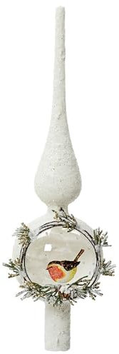 zeitzone Christbaumspitze Weiß Vogel Wald Schnee Echt Glas Weihnachtsbaumspitze 31cm