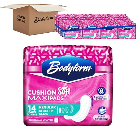 Bodyform Maxi - Value Sanitary Napkins, Cushion Soft Always Comfortable and Ultra-Absorbent (Regular, 336 Count (24 Packs of 14 Counts))