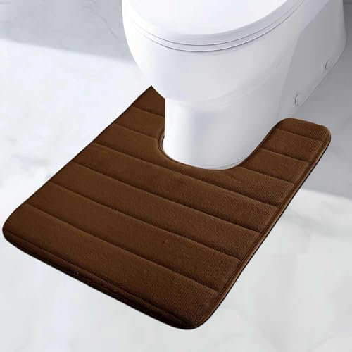 MI CASA WC Vorleger mit Ausschnitt Memory Foam Badematte rutschfest Toilettenteppich Badezimmerteppich Badvorleger Saugfähige Badezimmer Fußmatte, Schnelltrocknend, WC Teppich Braun 50x60cm