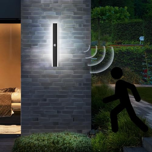 ANKBOY LED Outdoor Wall Light Motion Sensor 80 cm Long Black Metal Acrylic Waterproof Wall Lamp Wall Lighting Porch Garage Patio, 6000 K 25 W