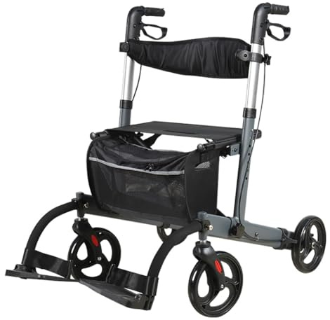 andador para exteriores,Andadores para Ancianos 4 Ruedas con Asiento,Andador para ancianos de aluminio plegable,Con pedal,con Frenos de Maneta B