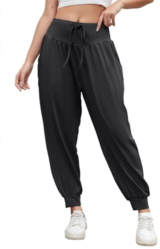 BATHRINS Yoga Pants for Women High Waist Harem Pants Super Soft Lounge Pants Baggy Elastic Casual Pilates Trousers with Pockets （Black,L）