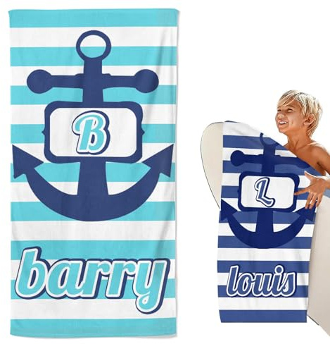 CHEFFS Personalisiert Strandtuch Mit Namen, Anker Ruder Badetuch Handtuch Mit Namen Mikrofaser Anker Strandtuch Groß 100x200cm Badetuch Anker Ruder für Strand (100 x 200 cm,1)