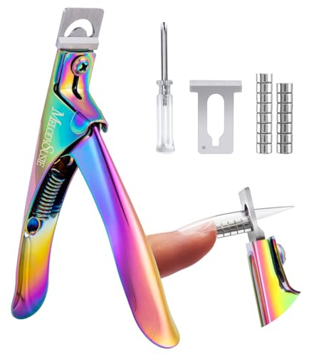 MelodySusie Acryl Nagelknipser mit 15 Stück Magneten Tip Cutter für Fake-Gel-Nägel Sharp Professional Maniküre Pediküre mit Längenmessung Trimmer Nagelpflege-Tools (Bunt)