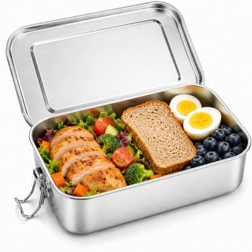 Ulsam 850ml 304 Stainless Steel Lunch Box for Camping Travel School Work | Bento Box with Lock Clip, Portable Single Layer Food Storage Container, Leak-Proof and Dishwasher Safe, Metal Lunch Box