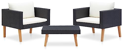 Willood 3tlg. Rattan Balkonset Balkonmöbel Set 2 Sessel mit Hocker Balkonmöbel Set Balkon 2 Personen Gartenlounge Gartengarnitur Gartenmöbel Set Garten Lounge Set mit Auflagen Poly Rattan Schwarz