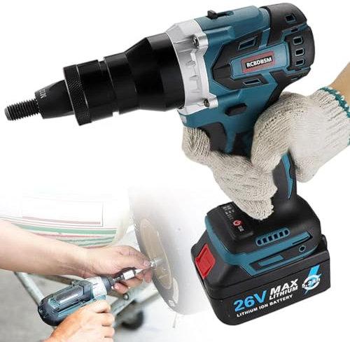 Pistola Remachadora Inalámbrica, Herramienta Eléctrica Para Tuercas Remachadoras, Pistola Remachadora Automática Con Batería, Herramienta Manual Profesional Para Tuercas Remachadoras,5200mAh-2Battery