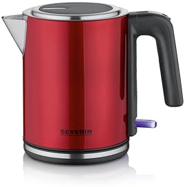 SEVERIN Wasserkocher 1 L, elektrischer Wasserkocher, Kalkfilter, XXL-Öffnung, leistungsstark & kompakt, 100 Prozent BPA-frei, 2.400 W, Edelstahl, Rot, WK 3427