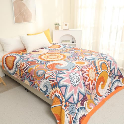 Snylcce Doppelseitige böhmische Decke - 100% Bio-Baumwolle, handgewebte Bett- und Sofadecke, gemütlicher Boho-Akzent für 2-3-Sitzer Sofas und Sessel - 150x200cm,Bunte Welt