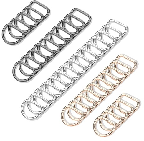WatDenyFine 45 Stück D Ringe 25mm Metallring Taschenzubehör Metallringe zum Basteln Metall Schnallen Metallringe Durchmesser 3,8 cm Gepäckzubehör für Karabiner Taschen Gürtelschnallen Bastelzubehör