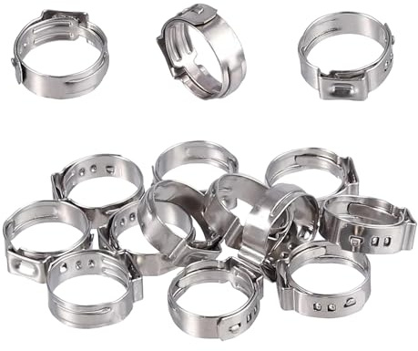 25PCS Single Ear Hose Clamps, 7.0-8.5mm 304 Stainless Steel Ear Clamps by MISPIRE, Stepless Hose Clamps Cinch Rings for Automotive, Home Appliance Line and Plumbing