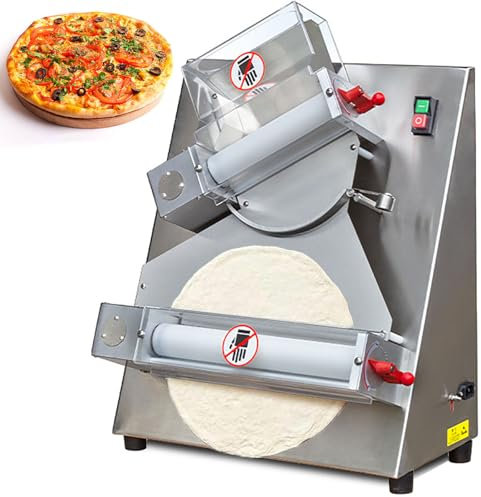 Dfdieratve Pizza Dough Roller Sheeter, 4-12 370W Commercial Electric Automatic Pizza Press Making Rolling Machine Stainless Steel Adjustable Thickness Dough Machine for Pasta Maker Equipment