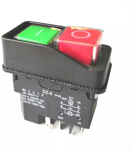 Eawfgtuw Electromagnetic Pushbutton Switch, 250VAC 15A 5Pin for Grinding Machine Belle Minimix Electric Cement Mixer Fire-Retardant IP55 Rated Touch On/Off Switch, Black
