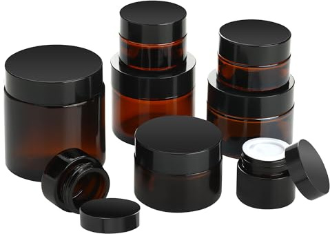 8pcs Pot Vide Creme Verre 5ml -100ml Contenant Cosmetique Voyage Maquillage Pots Bouteille de crème Jar Verre Remplir Lotions Petit Boite Vides pour Crèmes, Lotions