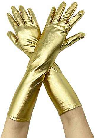 Anevous 1 Paar Lange Lackleder Handschuhe Damen, Fingerhandschuhe 1920er Jahre, Elegante Abendhandschuhe Damen, Opernhandschuhe für Festival Halloween Cosplay Hochzeit Braut Kostüm,Gold