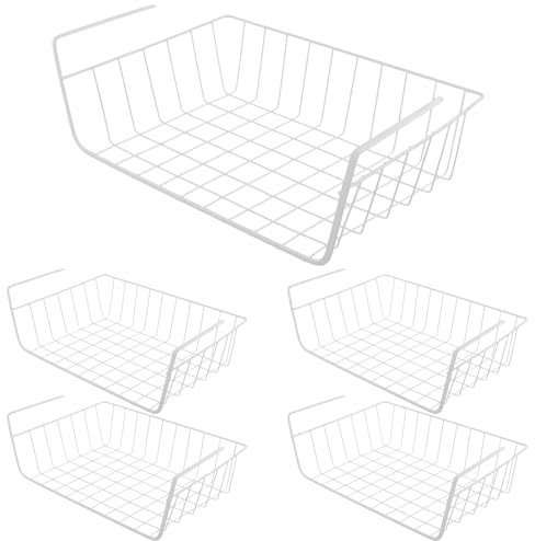 FUNSUEI 5 Stück Unter Regal Aufbewahrungskorb, 36,5 x 22 x 11,5 cm, Unterregal Drahtkorb Hängekorb Weiß, Chrankkörbe Aufbewahrung Hängekorb zum einhängen für Küche, Büro, Schrank, Badezimmer
