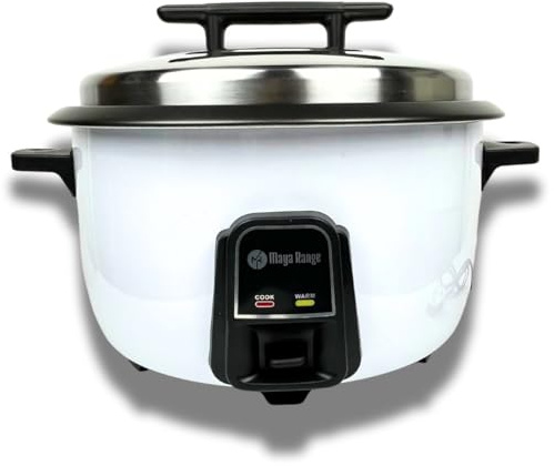 Maya Range Commercial Electric Rice Cooker & Steamer - 10L (56 Cups) Keep Warm Function, Removable Non stick Bowl, Stainless Steel Lid, Easy To Clean, Measuring Cup & Spoon 3500W