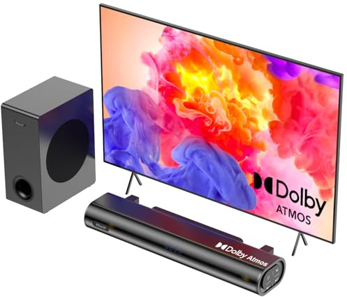 Hiwill 2.1CH Dolby Atmos Soundbar, 200W Peak Power Sound bar for TV, TV Soundbar with 5.25'' Big Subwoofer, Adjustable Treble and Bass, Home Theater Speakers, eARC/ARC/OPT/BT/AUX, HiElite A21