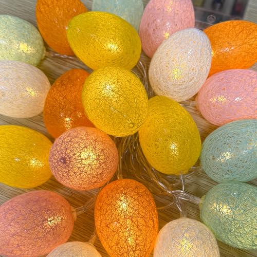 KEELYY Ljusslinga, påsk, 3 m, 20 LED, påskägg, påskdekoration, batteridriven, ägg, LED-påskbelysning, påskägg, ljuskedja för påsk, vår, dekoration och buketter