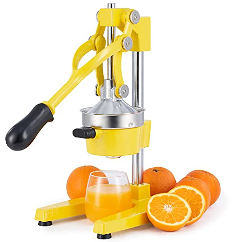 CO-Z Cast-Iron Manual Citrus Juicer Press, Heavy Duty Commercial Orange, Lemon, Lime & Pomegranate Squeezer, 6 kg Countertop Hand Juice Extractor with 304 SS Strainer for Home, Café & Bar, Yellow