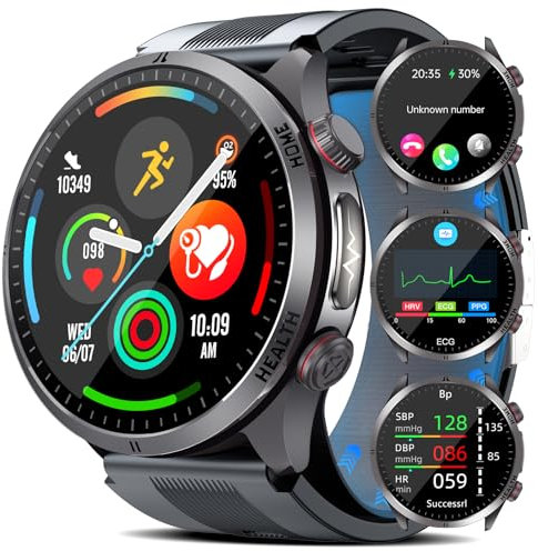 Marsyu Orologio per la Pressione Sanguigna con Pompa Ad Aria, 1.43''AMOLED Smartwatch con Funzione ECG/Lipidi dell'acido Urico, Chiamata Bluetooth, Pulsante SOS, Condivisione dei Dati Sanitari (Nero)