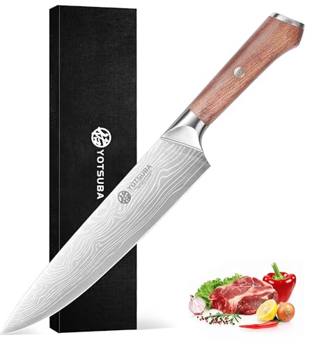 YOTSUBA Kochmesser, Profi Japanisches Küchenmesser Messer 22CM Chefmesser Allzweckmesser aus hochwertigem Carbon Edelstahl, Extra Scharfe Messerklinge mit Ergonomischem Pakkaholzgriff