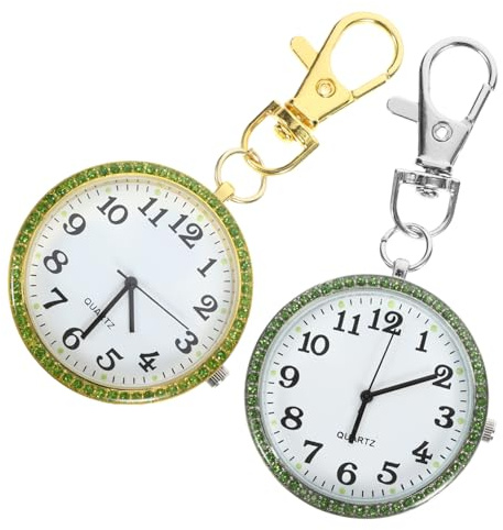 Holibanna 2 Stück Strass Taschenuhr Schlüsselanhänger Clip Unisex Kinder Krankenschwester Uhr Goldfarben Tragbar
