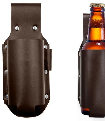 JANKOW Beer Holder, Leather Storage Case, Waist Bag Drink Holder, Portable Bottle Holders for Travel Outdoor, Men, Hands-free at Parties, Barbecues, Camping