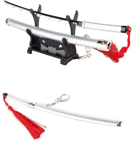 TQVLNMCR Mini épée samouraï Katana 28 cm, Porte-clés, Figurine d'anime, modèle réduit en métal, Accessoire d'arme for Les Amateurs d'anime(W)