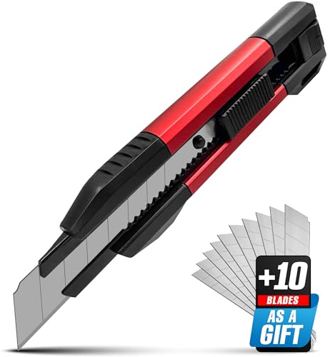 Retractable Utility Knife, 18mm Snap-Off Cutter with SK5 Blades – Heavy Duty Razor Knife for Carpet, Drywall, Plastic & Cardboard, Durable Aluminum Body GRAFF
