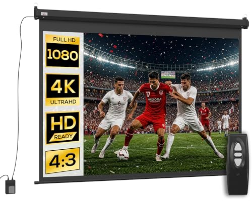 HOMCOM Écran vidéoprojecteur 100 Pouces, 4:3 4K HD écran de Projection motorisé et électrique, écran de Projection TV et Home cinéma, Montage Mural ou Plafond, Panneau de Commande et télécommande