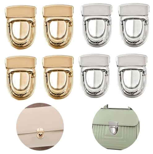 ZHAOYCSH 8 Pcs Cierres Metálicos para Bolsos y Carteras - Cierre de Bloqueo de Presión, Pulgar Lock (4 Oro + 4 Plata) - Accesorios de Metal para DIY, Carteras de Cuero/Tela - Versátil