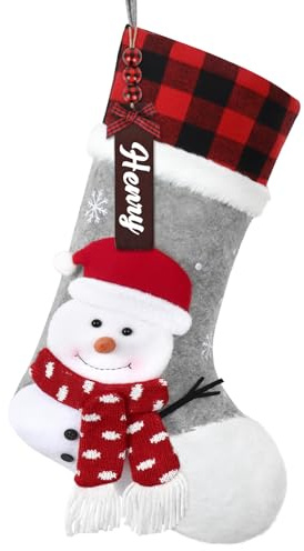 Nikolausstrumpf Personalisierte Weihnachtsstrumpf Weihnachtssocken mit Name | 46cm Aufhängen Nikolausstiefel,Nikolaus Socken mit 3D Schneemann Strumpf für Weihnachtsbaum Geschenke Kamin Weihnachtsdeko