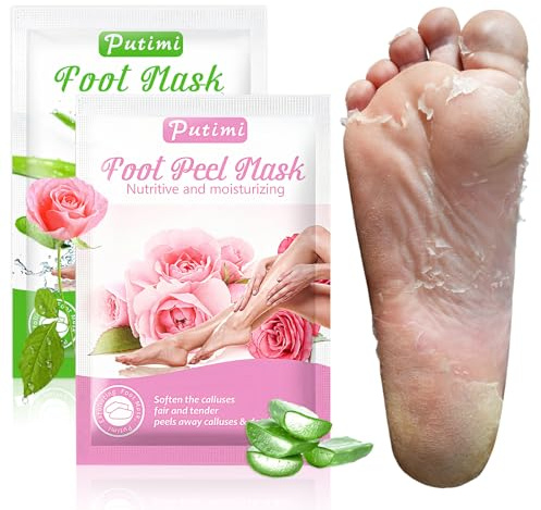 2 Paia Maschera Piedi Esfoliante, Trattamento Peeling Intenso, Peeling Delicato, Trattamento per Talloni Ruvidi, Pelle Liscia, Effetto Idratante Prolungato (Rosa/Aloe)
