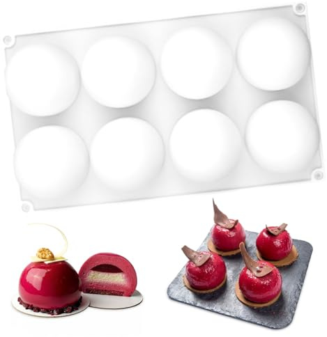 Silikonform kula 8 hål, Ø 65 mm chokladformar kula silikonform, non-stick rund chokladform, silikonform halvkula BPA-fri, silikonformar mousse form för choklad, godisbollar isbollar