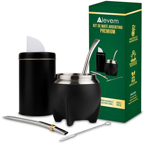 Kit Mate Argentino Completo | Yerbero para Mate Calabaza 238 ml en Vaso Acero Inoxidable Ergonómico y Bombilla para Mate y Terere | Ideal para Disfrutar del Ritual en Cualquier Lugar