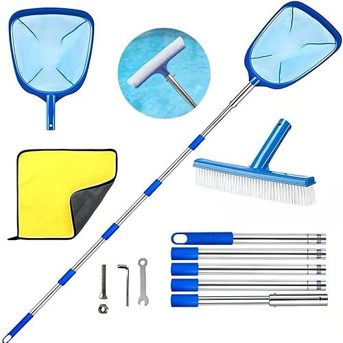 Épuisette de Piscine avec Manche télescopique - avec Brosse de Piscine - Épuisette de Bassin à Mailles Fines - Kit de Nettoyage pour Spa, Bassin, Jacuzzi, pataugeoire