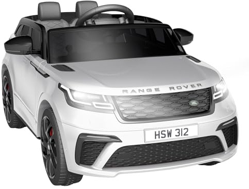 Land Rover Lizenzierte Kinder Elektroauto, 12V Elektroauto Für Kinder, 2 Sitzer Mit 2.4 GHz Fernbedienung, 2 Motoren, Sanftstart, Musik, LED Scheinwerfer & Hupe, Für Kinder Ab 3 Jahren, Weiß