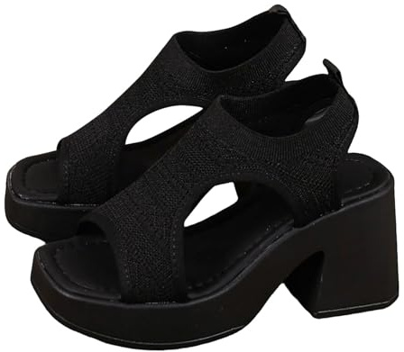Damer höga klackar svart med platå, sandaler damer blockklack nät sommarsandaler vintage platåpumps lätta brudskor peep tå hälskor ankelremmar pumps eleganta kilsandaler