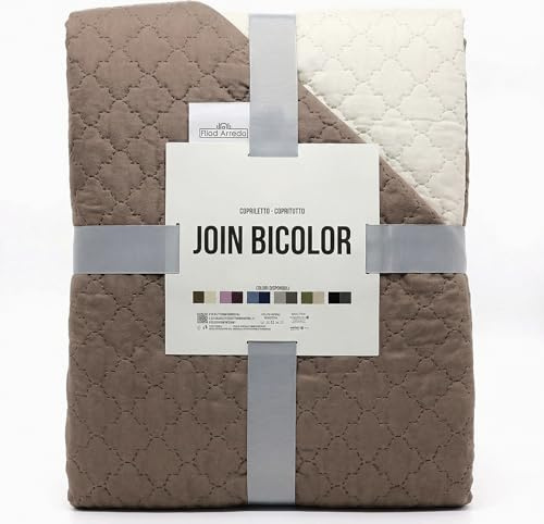 Riad Arredo Trapuntino Primaverile Bicolor Estivo Morbida Microfibra - Copriletto Trapuntato Leggero Double Face Tinta Unita (Cioccolato/Panna, 1 Piazza - 170X250 cm)