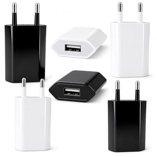 6er Set USB Netzteil 5V 1A – Kompaktes USB Stecker Schnellladegerät für iPhone, Samsung, Tablets, Smartwatch, E-Book Reader, Ventilatoren, Universal Netzstecker