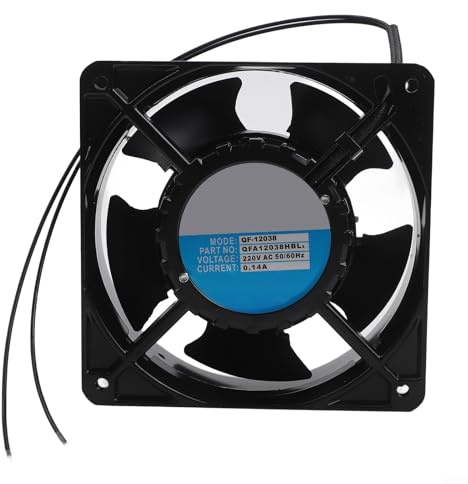 Axialventilator, 120 x 120 x 38 mm, Kamin einführbar, hohe Temperatur, effiziente Luftzirkulation, leiser Betrieb mit Metallblättern, für Holzöfen und Heizsysteme, Axiallüfter für Kaminkassetten