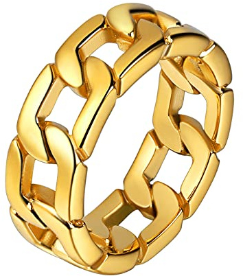 U7 Ringe Herren Massiv Panzerkette Kettenring Cuban Link Bandring 316L Edelstahl Fingerring Rock Rapper Ringe Modeschmuck Accessoire für Männer Jungen