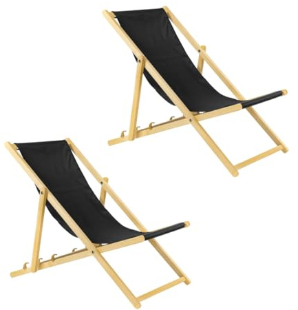 Unbekannt Liegestuhl klappbar aus Holz – 2er Set schwarz Stabiler Gartenliege - Strandliege, Leichter Sonnenliege für Garten, Balkon und Strand Bars - Liege modern Design