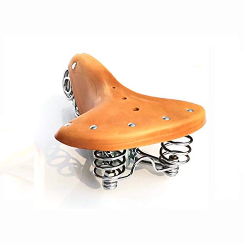 TentHome Vintage Sattel Classic Bequem Fahrradsattel Gefedert Federsattel Leder Fahrradsitz Unisex Komfortable Citysattel Tourensattel Nieten Retro Hellbraun