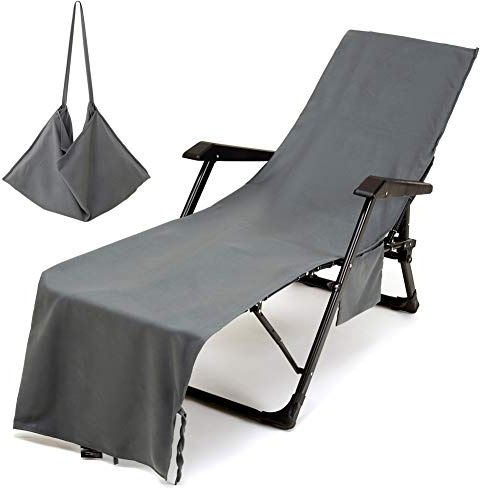 Ezoon Portable Beach Towels Beach Chair Cover Microfiber Swim Sunbathing Sports Towel,Ultra-absorbent Sun Bed with Side Pocket,Holiday Sun lounger Mat
