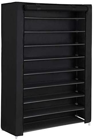 SONGMICS Porte-Chaussures à 10 Niveaux avec Housse Anti poussière, Étagère à Chaussures, Armoire à Chaussures pour 45 Paires de Chaussures, pour entrée, Salon, 100 x 28 x 162 cm, Noir RXJ00HV1