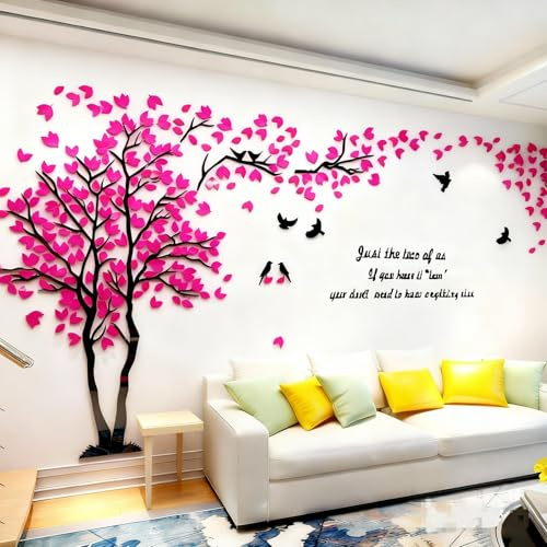 Stickers Muraux Arbre - Stickers 3D DIY Mural Autocollants Arts Décoration de la Maison pour le Salon Chambre Sticker (Rose Gauche,M-250 * 130cm)