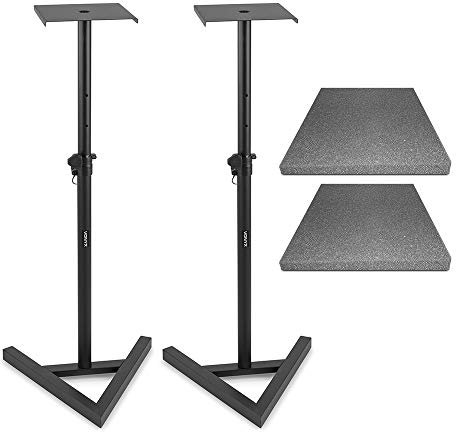 Vonyx SMS20 Studio Monitor Speaker Stands Pair with Height Adjustment and Acoustic Foam Isolation Pads - Home Studio HiFi Floor Stand Set for DJs, Producers & Audio Enthusiasts
