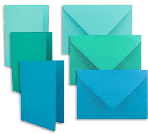 60x Kartenpaket DIN A6 / C6 in Türkis, Pazifikblau, Azurblau - Faltkarten mit Falz A6 10,5 x 14,8 cm & Umschläge C6 11,4 x 16,2 cm - Für Einladungen und Grußkarten zu Weihnachten & Geburtstag